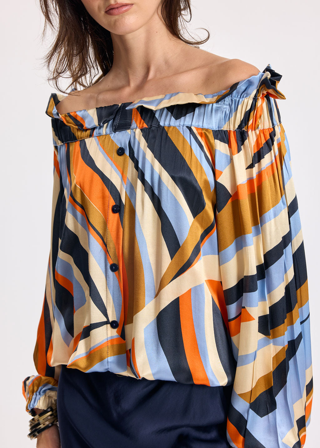 TAMARA BLUE ELASTICATED SHOULDER SHIRT