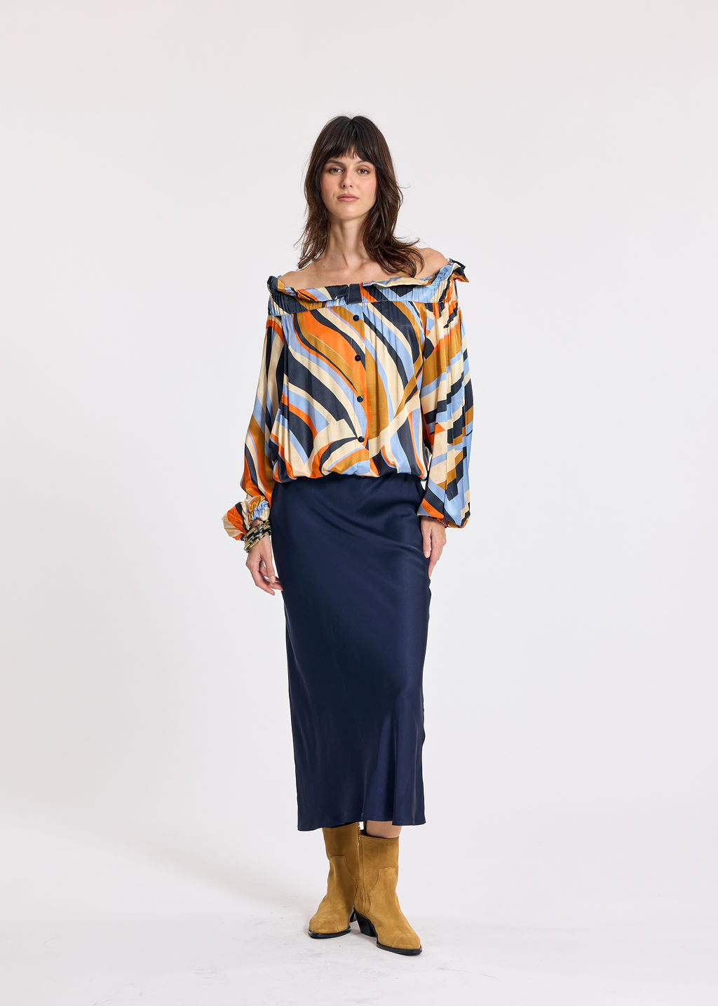 TAMARA BLUE ELASTICATED SHOULDER SHIRT