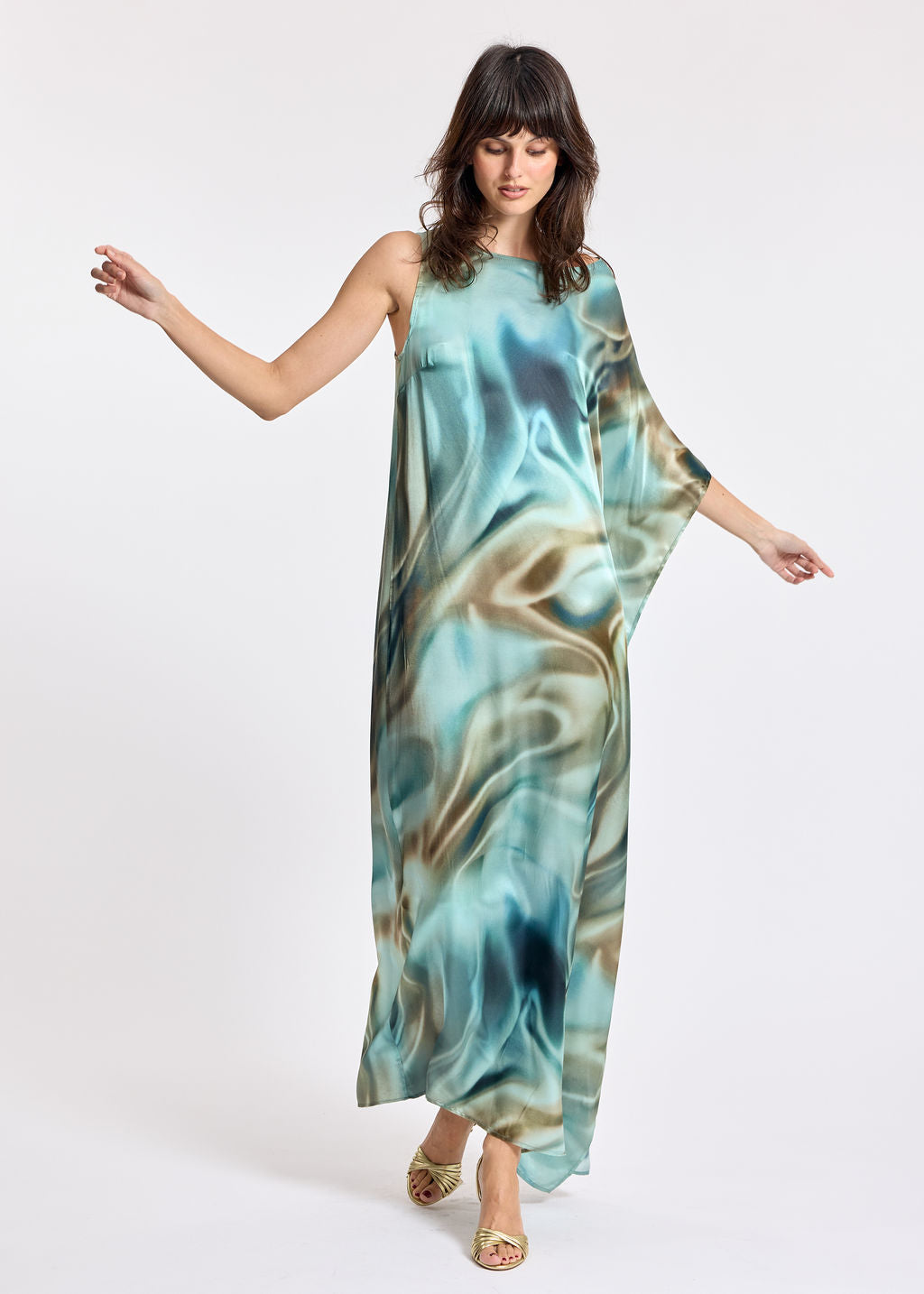NESSA GREEN ASYMMETRICAL LONG DRESS
