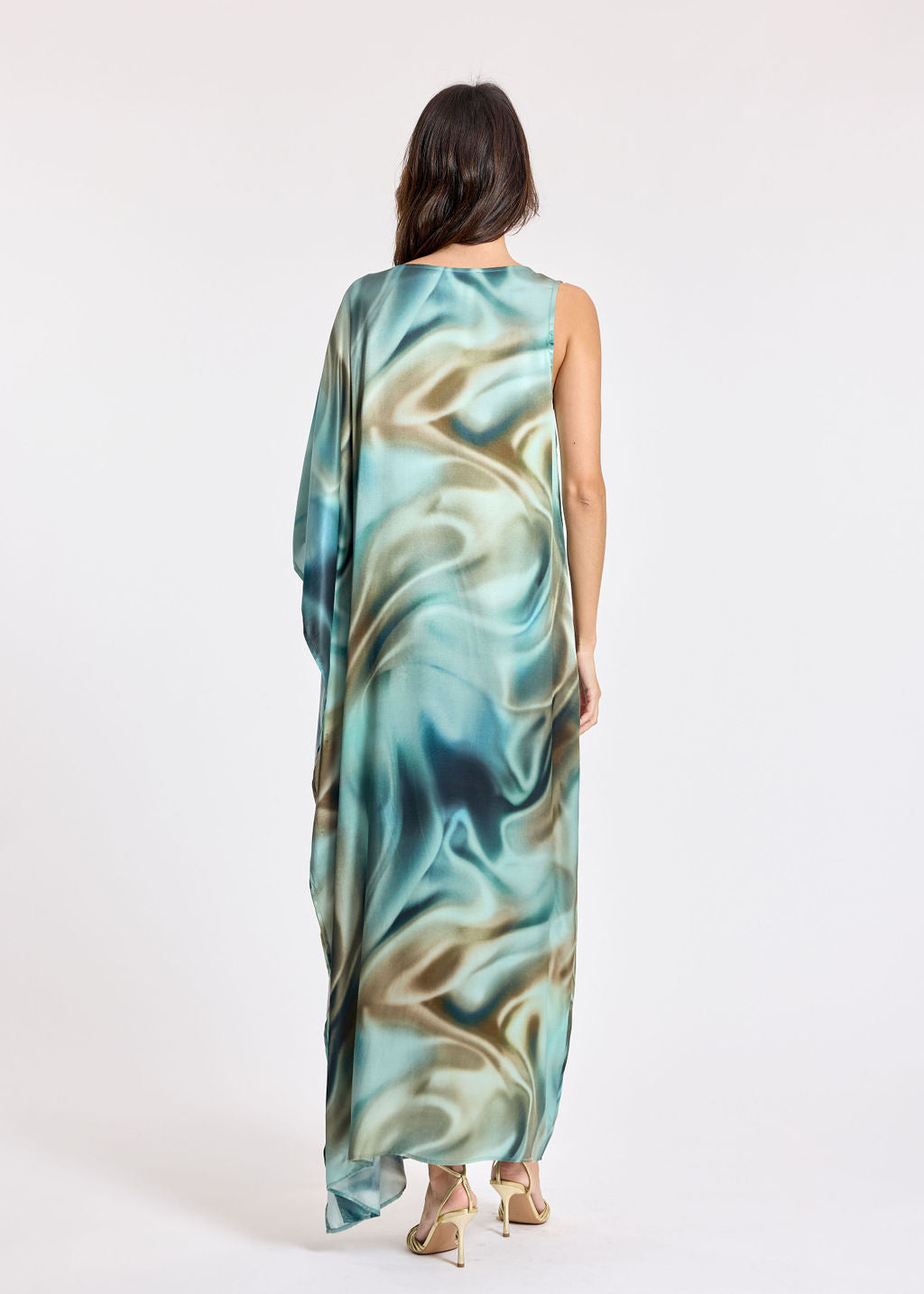 NESSA GREEN ASYMMETRICAL LONG DRESS