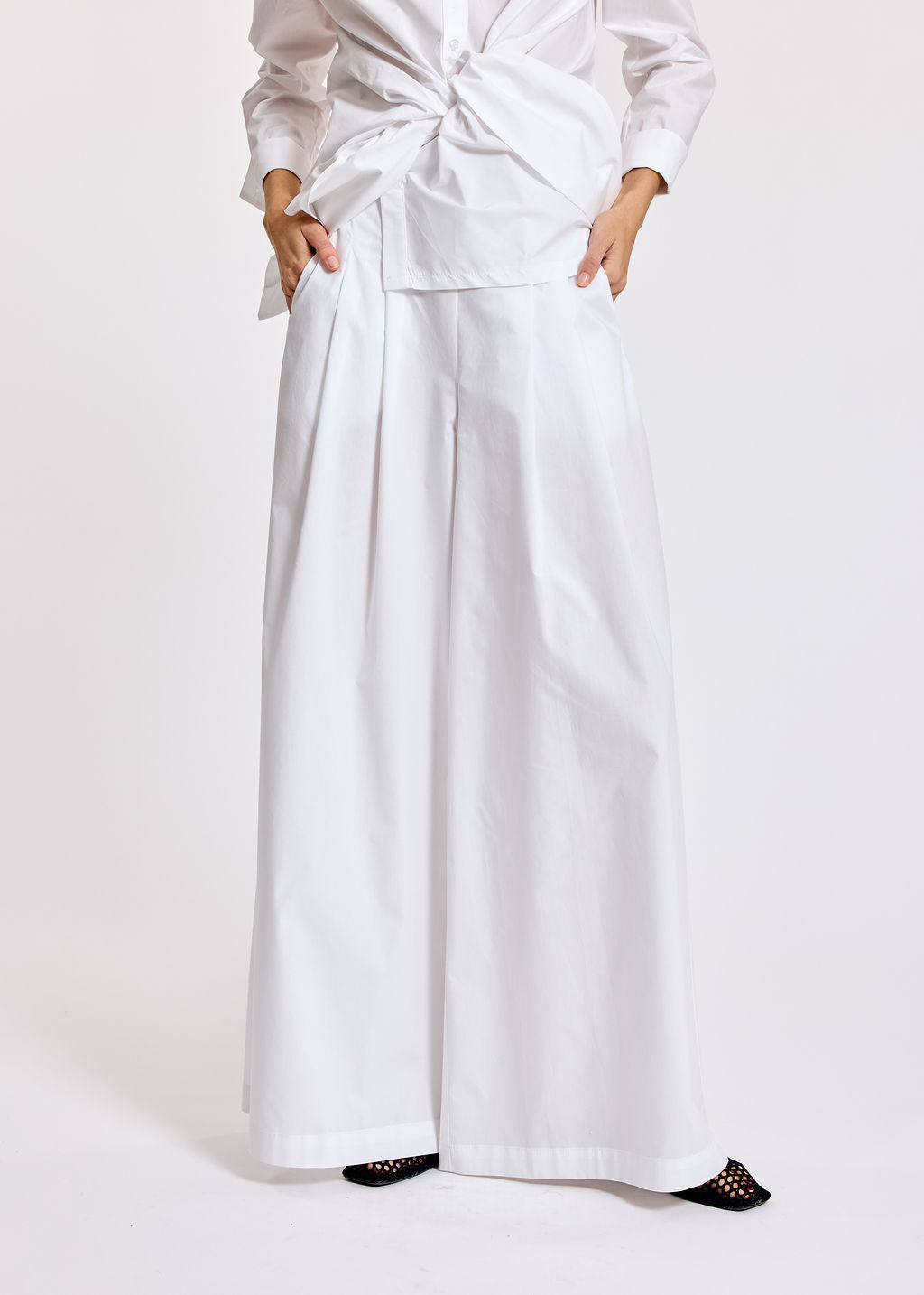 PANTALON LARGE EN POPELINE LORA BLANC