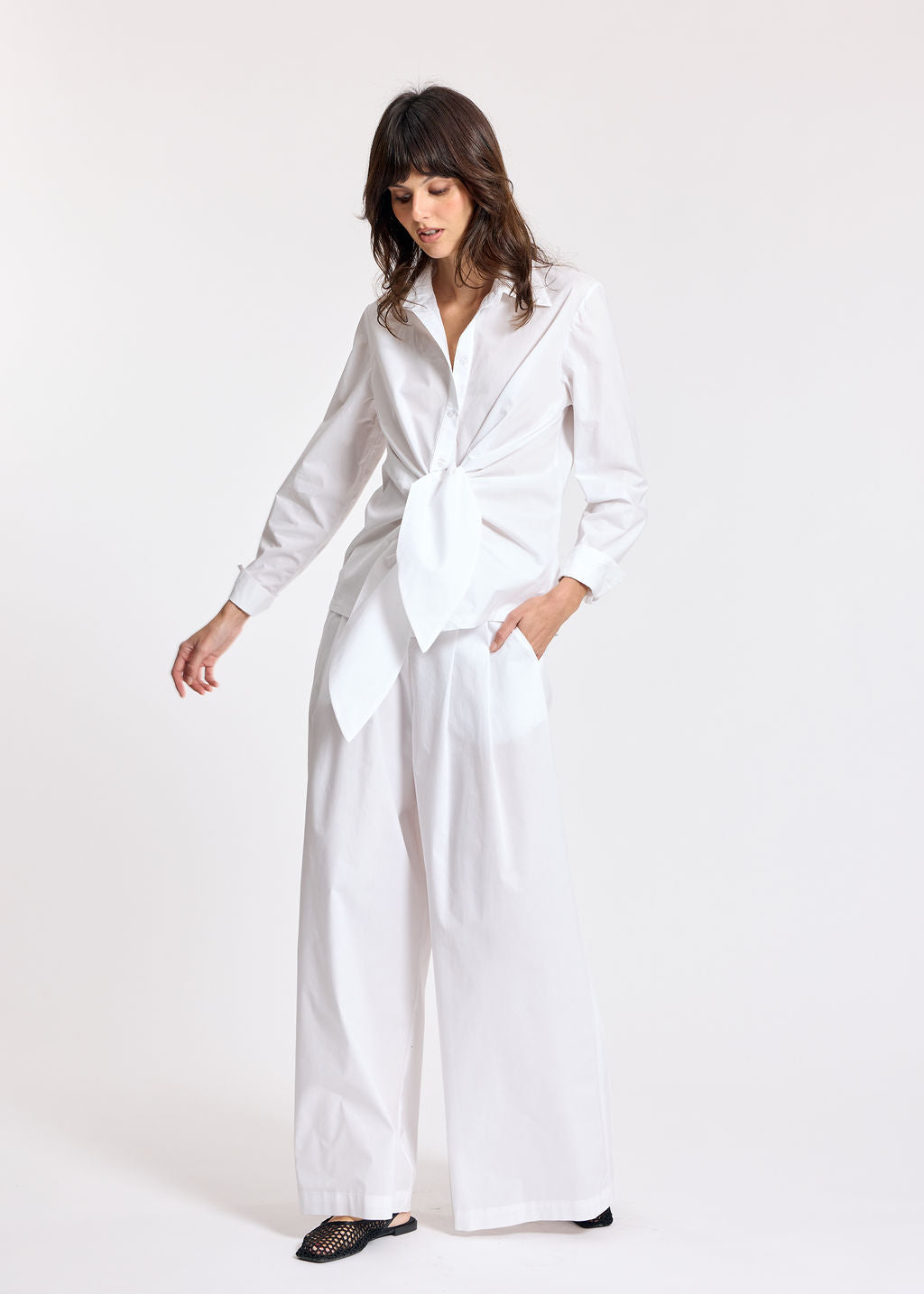 SOKA WHITE POPLIN TIED SHIRT