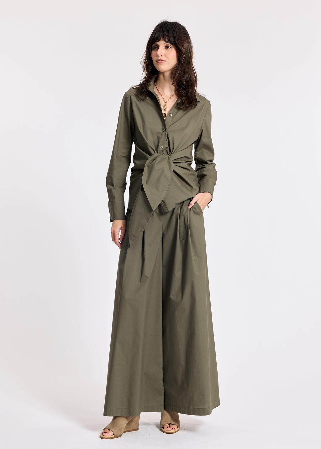 SOKA KHAKI POPLIN TIED SHIRT