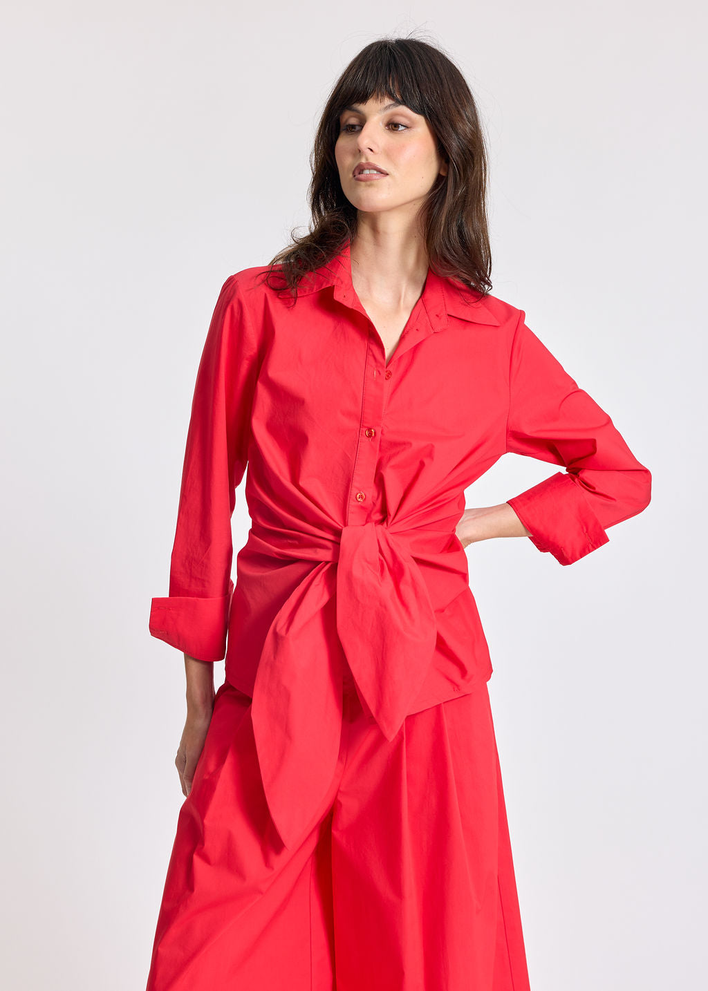 SOKA RED POPLIN TIED SHIRT