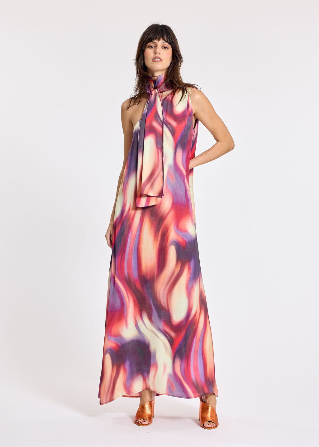 MARISA FLAM ONE-SHOULDER LONG DRESS
