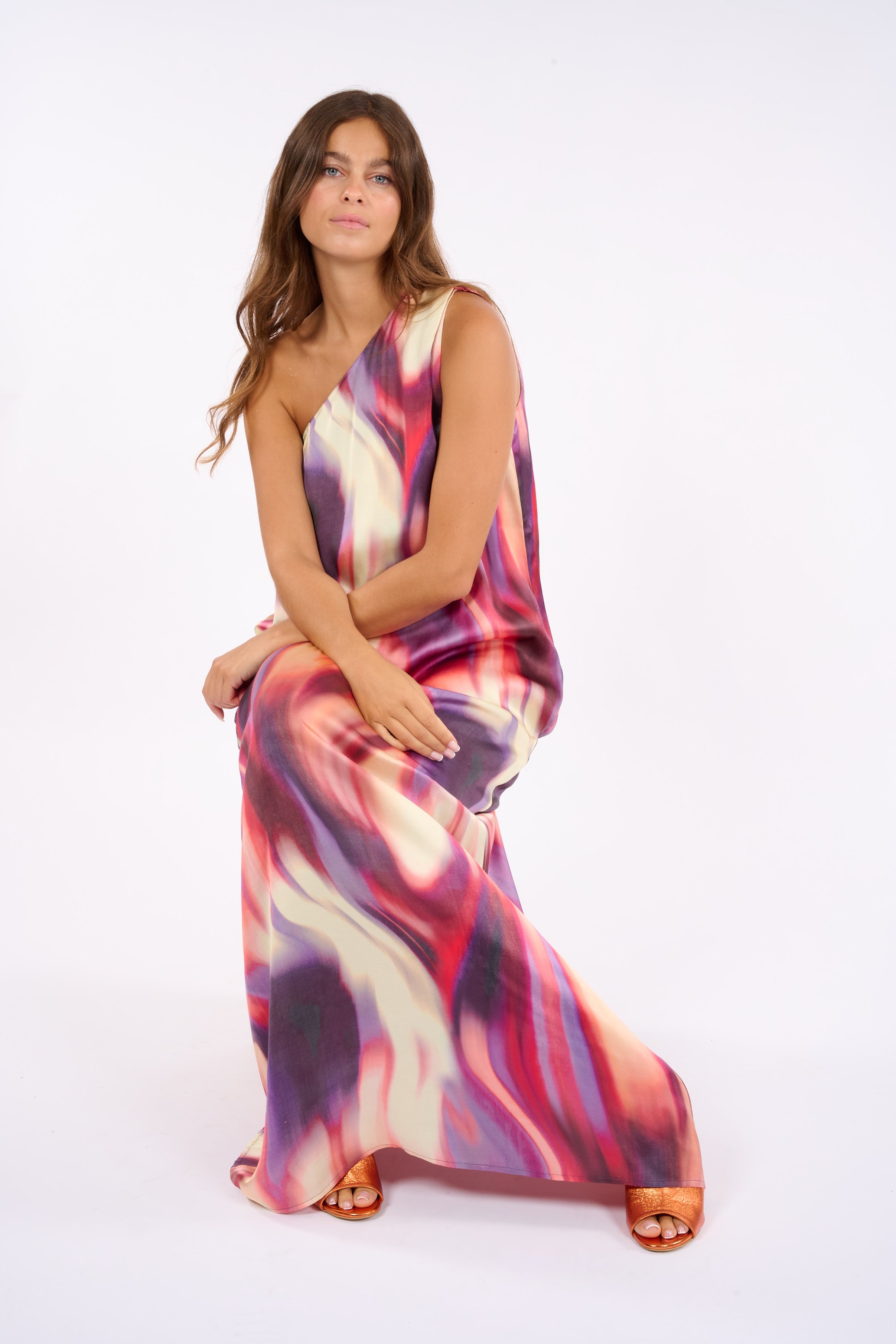 MARISA FLAM ONE-SHOULDER LONG DRESS