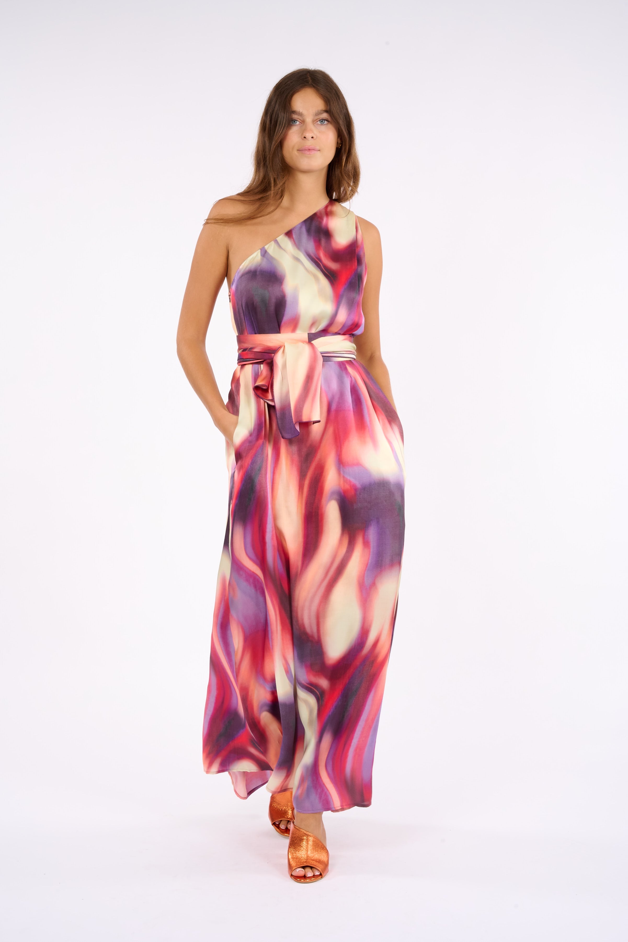 MARISA FLAM ONE-SHOULDER LONG DRESS