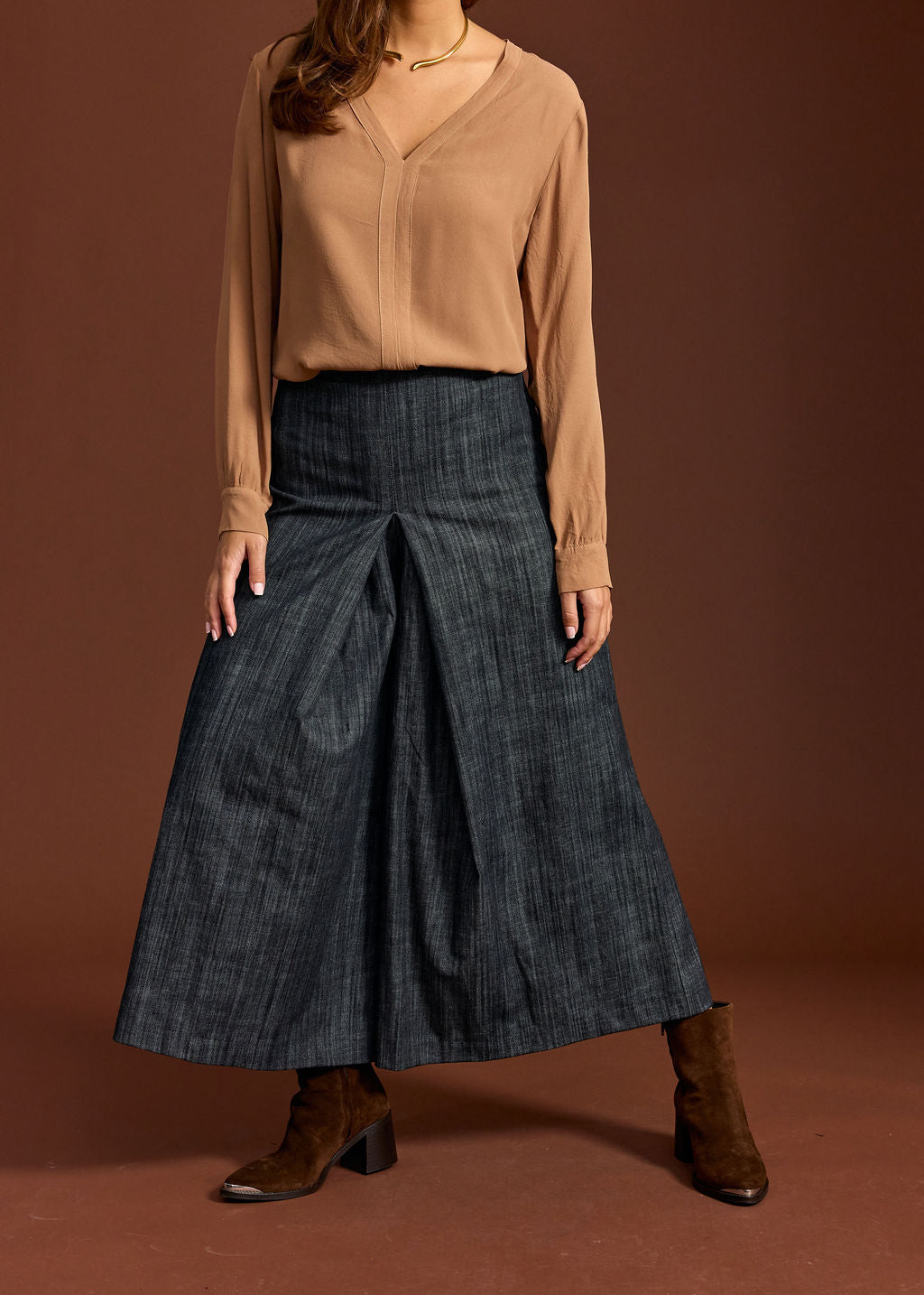 GUAPA BLACK DENIM CULOTTE SKIRT