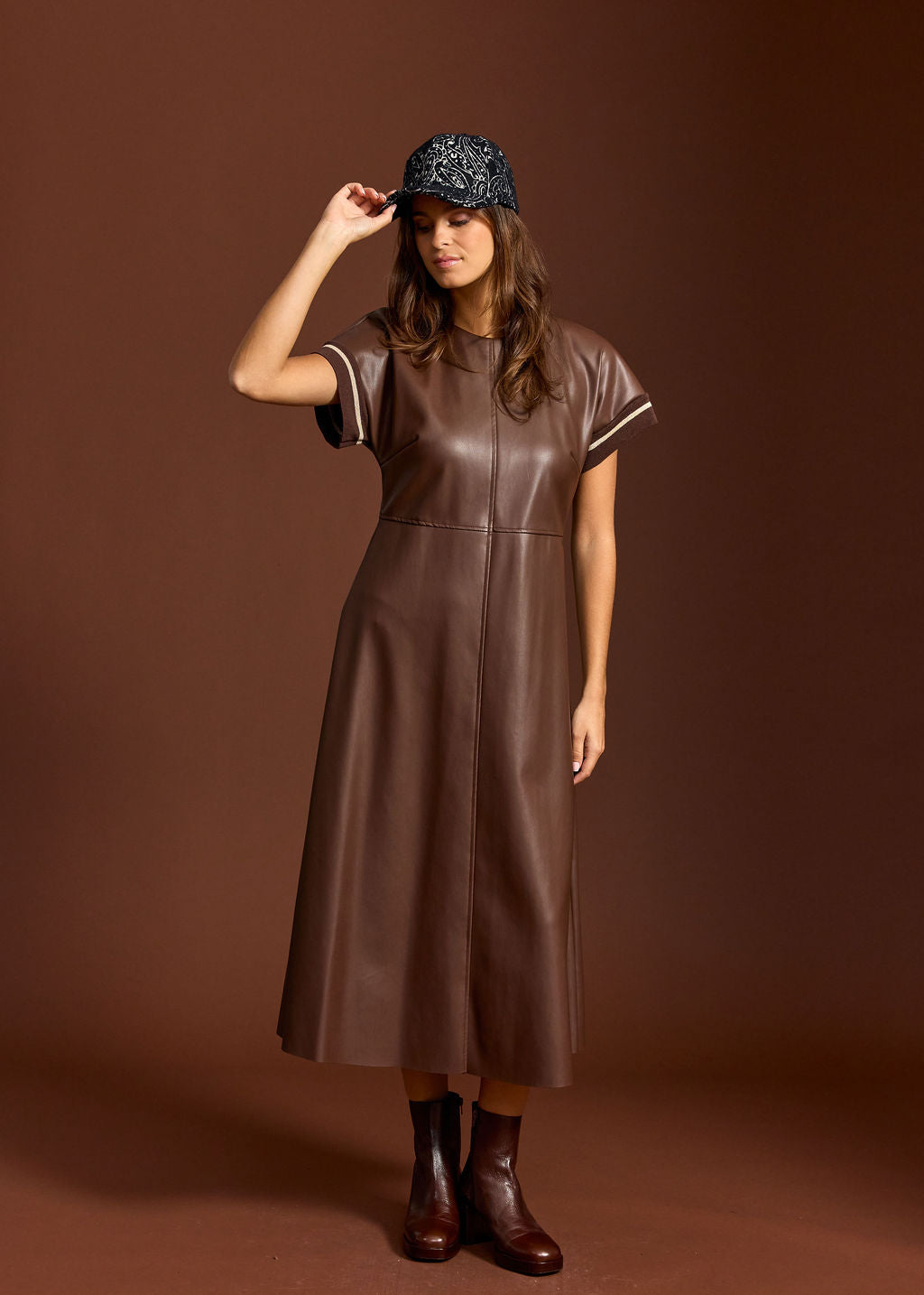 RANDY MOCHA FAUX LEATHER DRESS