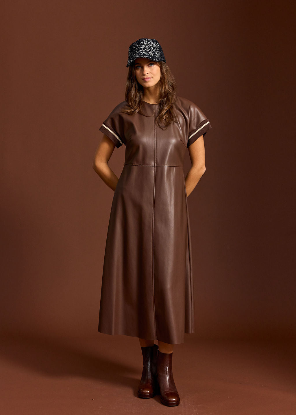 RANDY MOCHA FAUX LEATHER DRESS
