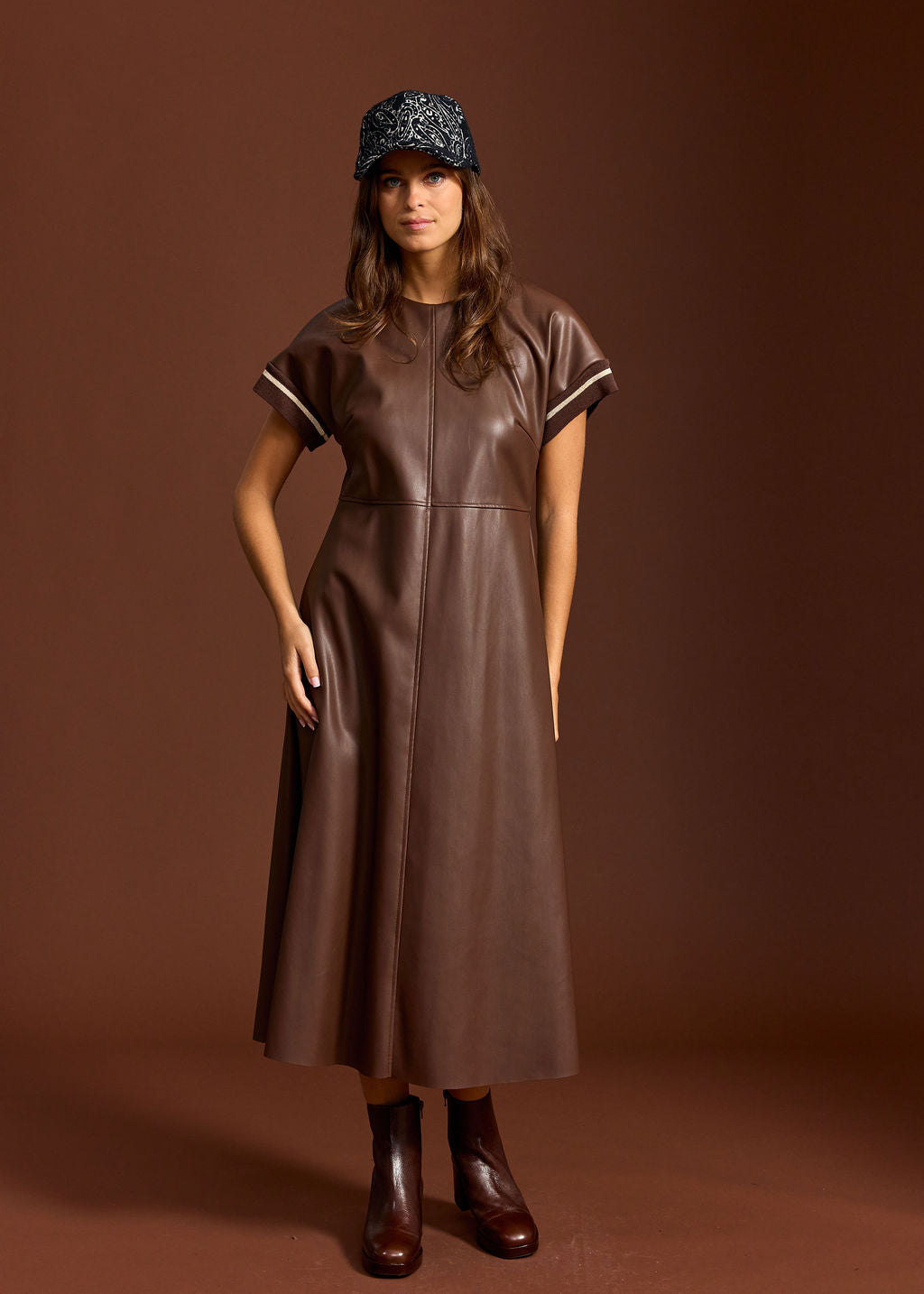 RANDY MOCHA FAUX LEATHER DRESS