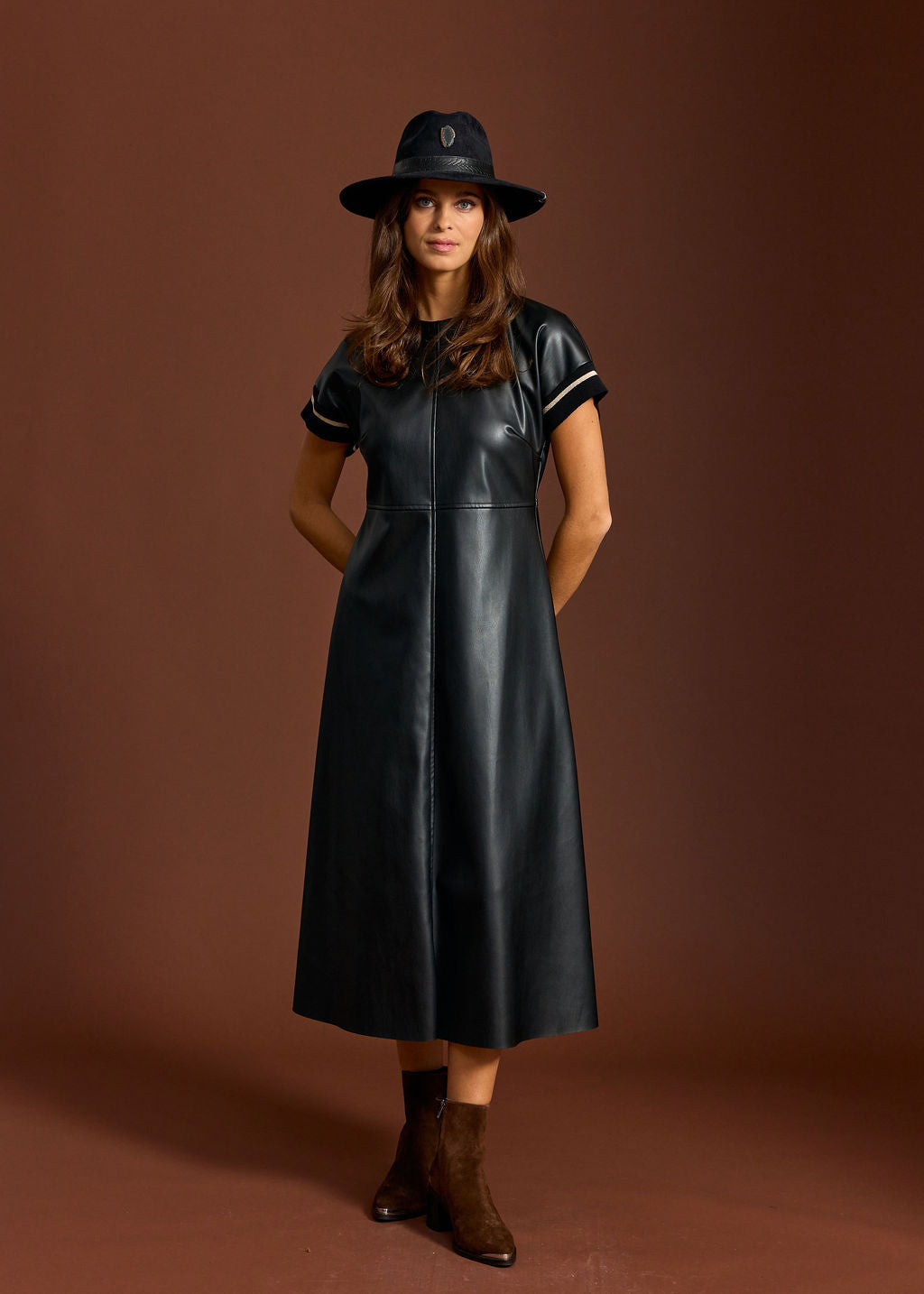 RANDY BLACK FAUX LEATHER DRESS