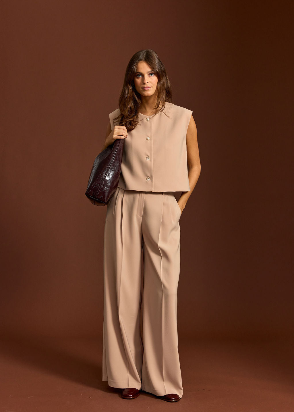 GILET COURT BIANCO CAMEL