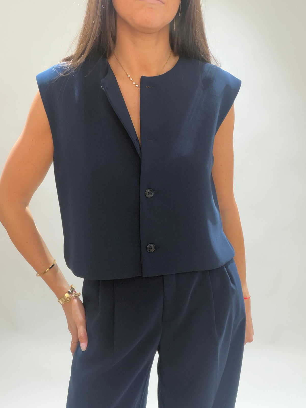 GILET COURT BIANCO MARINE