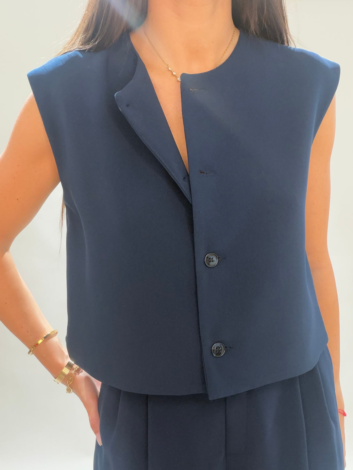 GILET COURT BIANCO MARINE