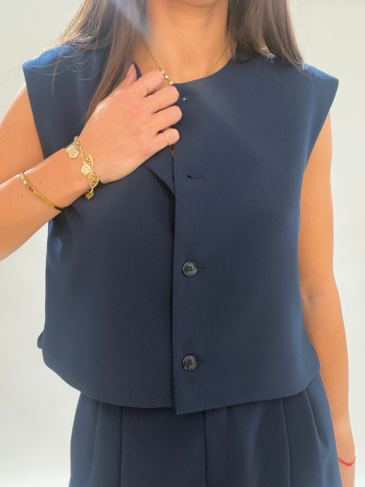 GILET COURT BIANCO MARINE