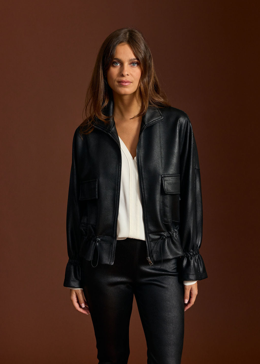 BLOOM BLACK FAUX LEATHER SHORT JACKET