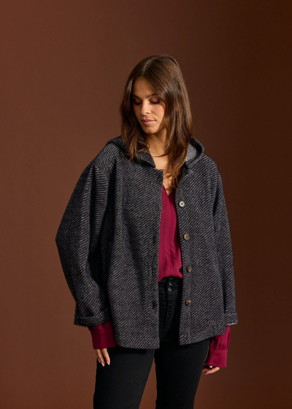 MARIA STEEL HOODED JACKET