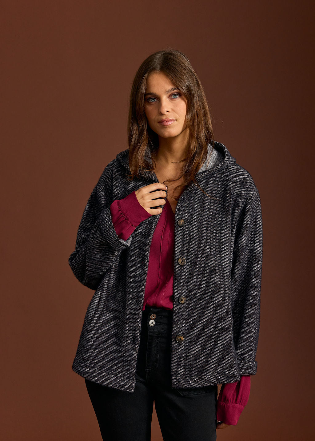 MARIA STEEL HOODED JACKET