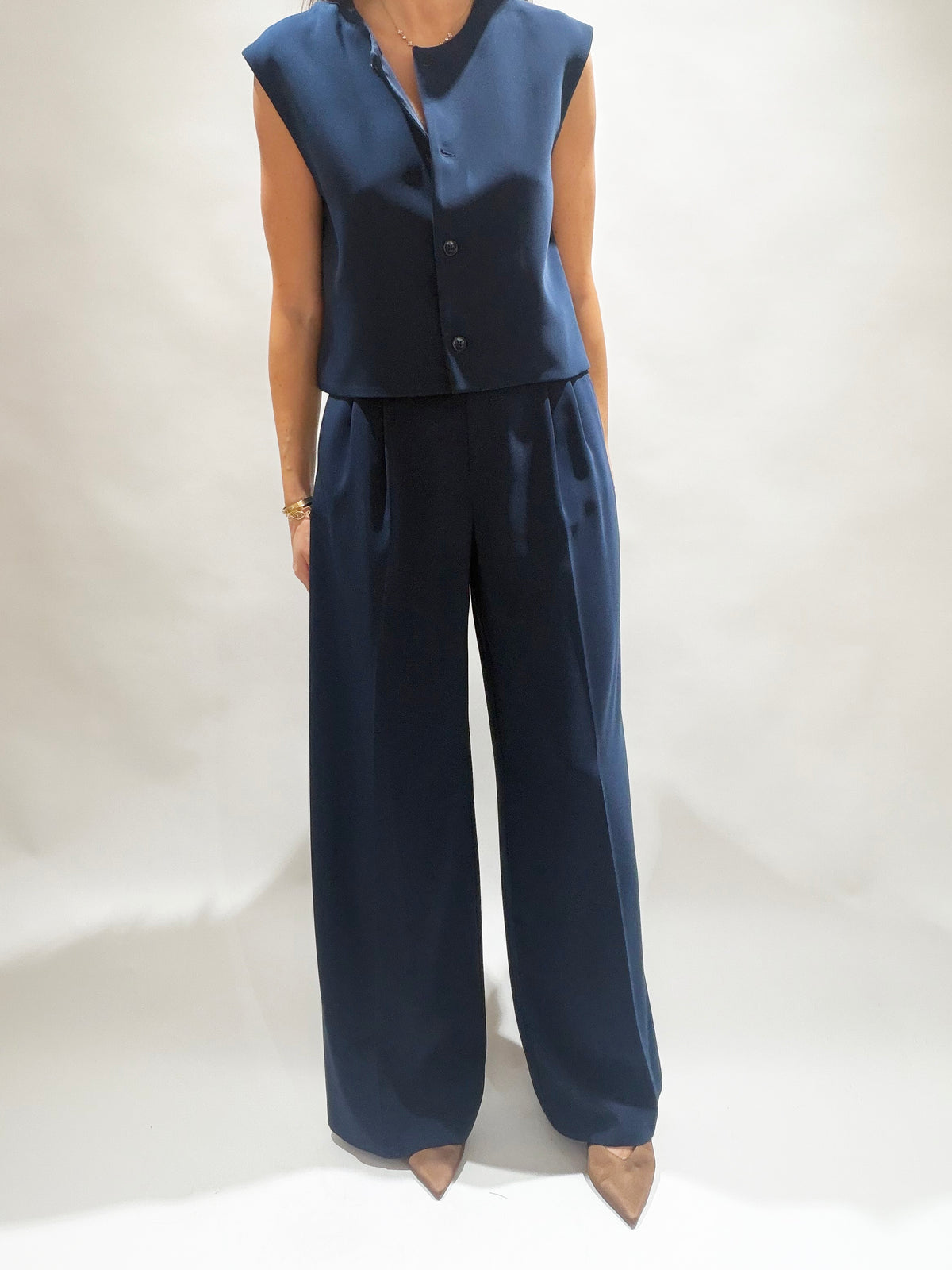 PANTALON FLUIDE À PINCES MATTI MARINE