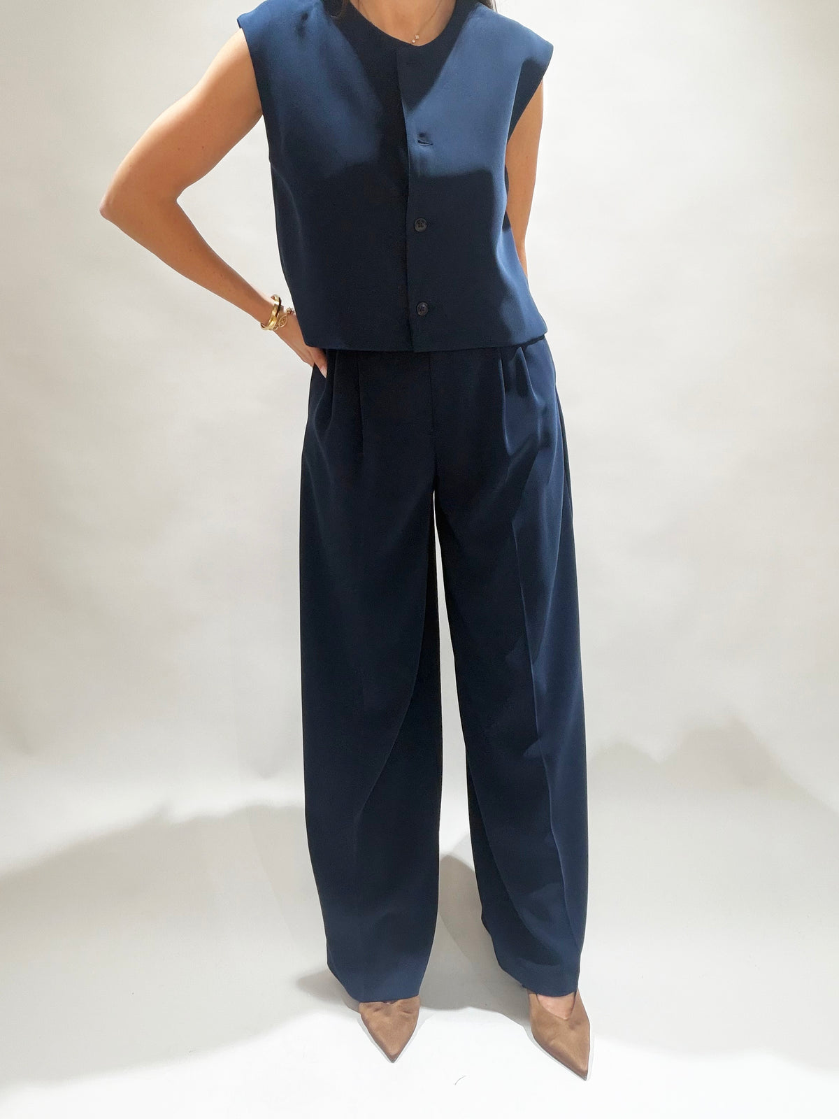 PANTALON FLUIDE À PINCES MATTI MARINE