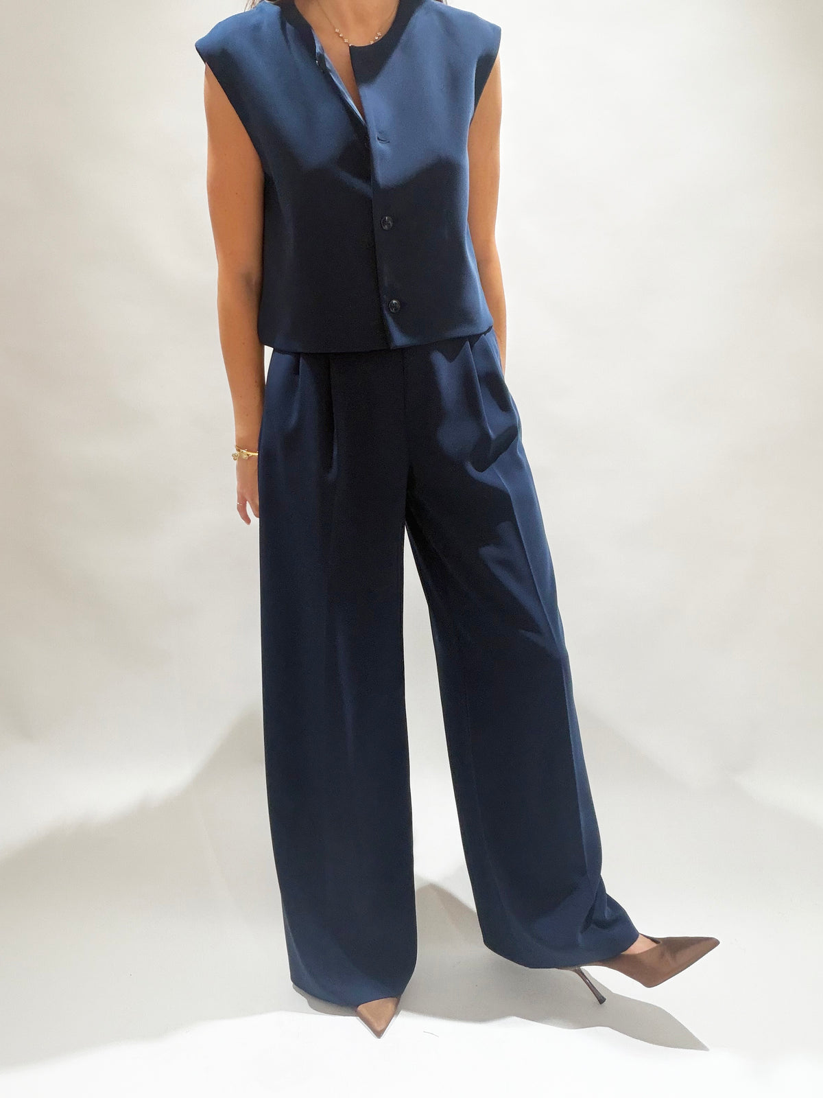 PANTALON FLUIDE À PINCES MATTI MARINE