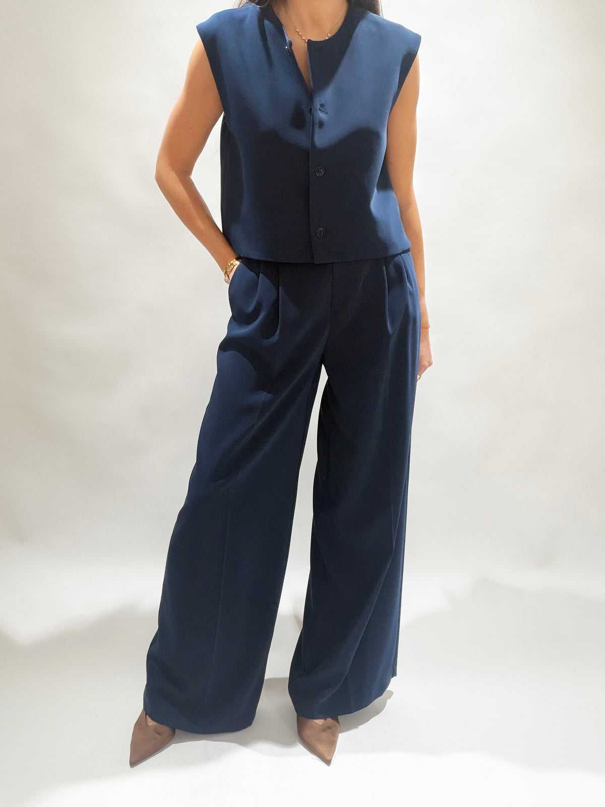 PANTALON FLUIDE À PINCES MATTI MARINE