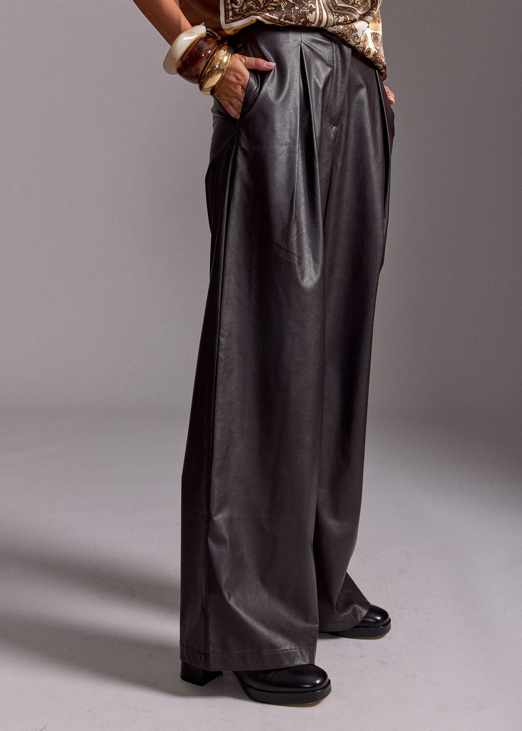 MISHA BROWN FAUX LEATHER FLUID PANTS