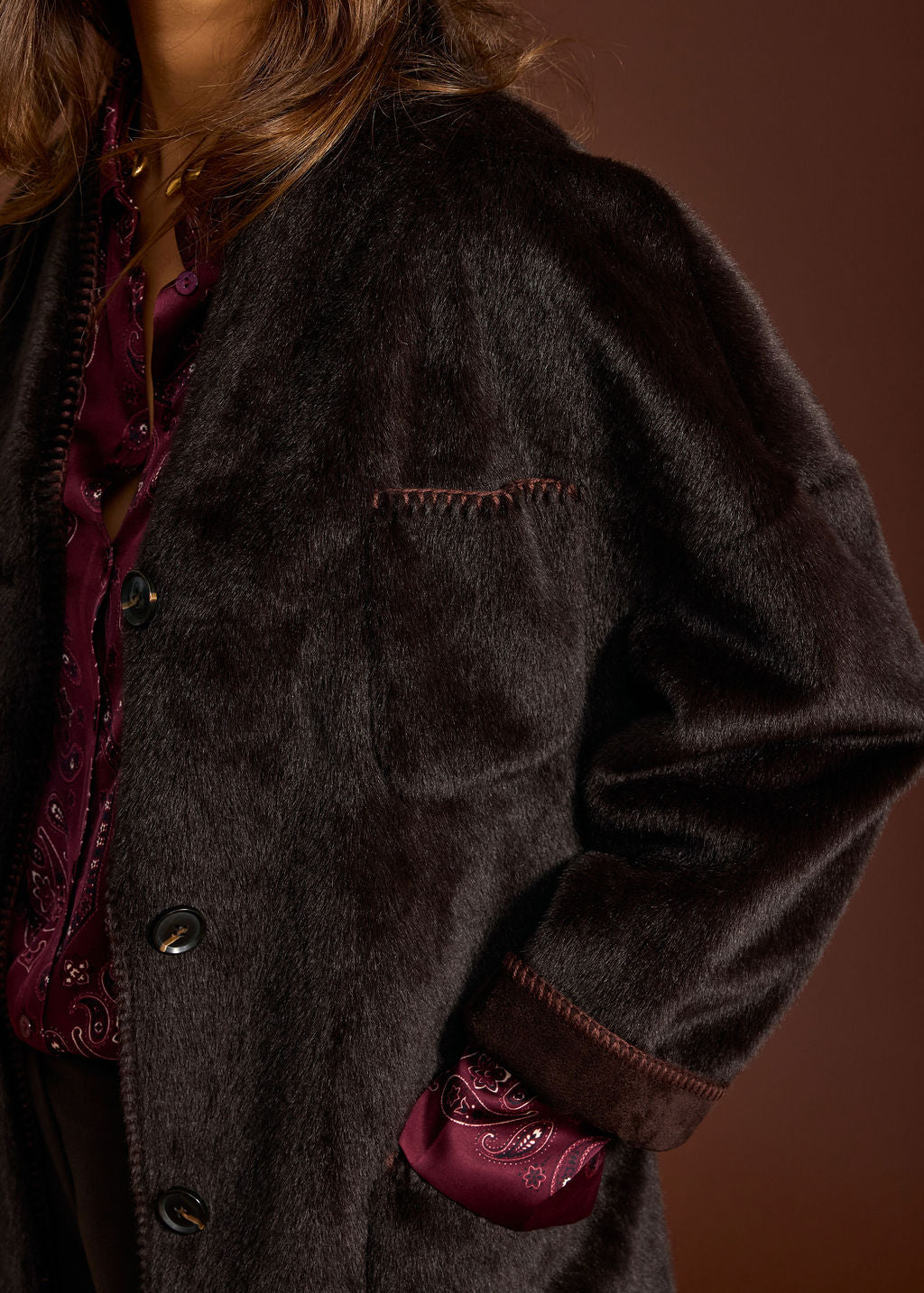 MANTEAU EN FAUSSE FOURRURE RALF CAFE