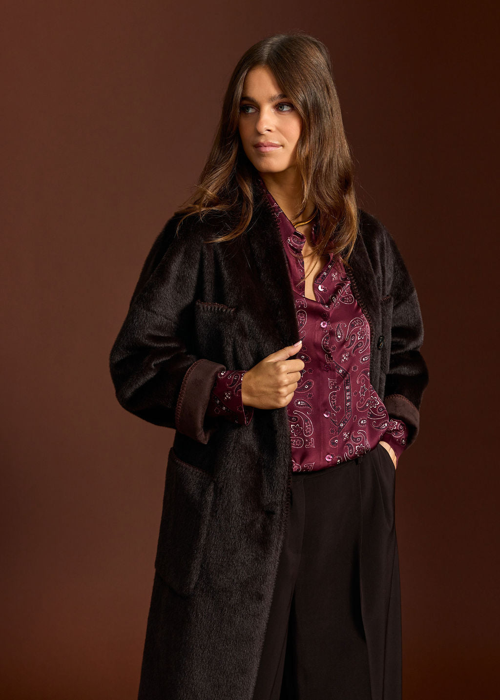 MANTEAU EN FAUSSE FOURRURE RALF CAFE