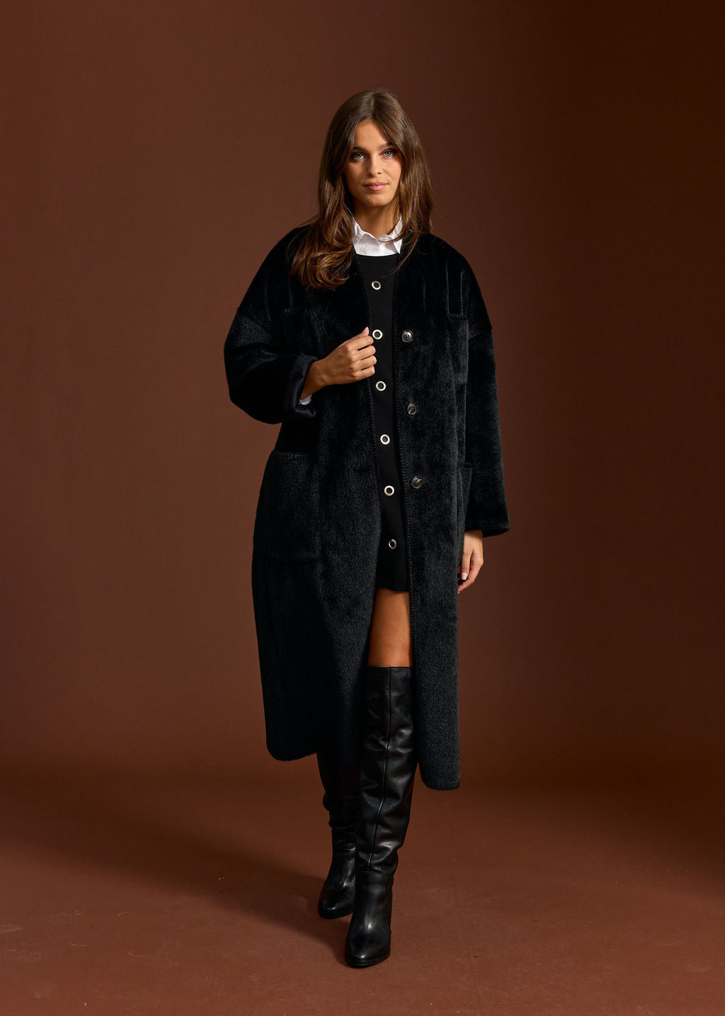 MANTEAU EN FAUSSE FOURRURE RALF NOIR