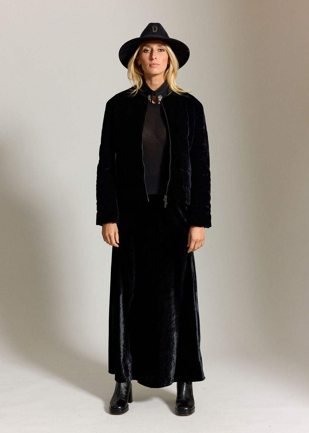 VESTE PALETOT EN VELOURS MATELASSÉE SHELL NOIR