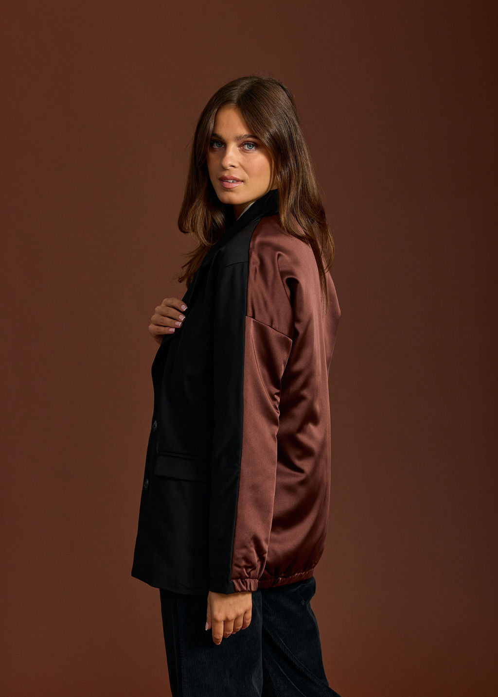 VESTE BLAZER BI-MATIERE SILAM MOKA