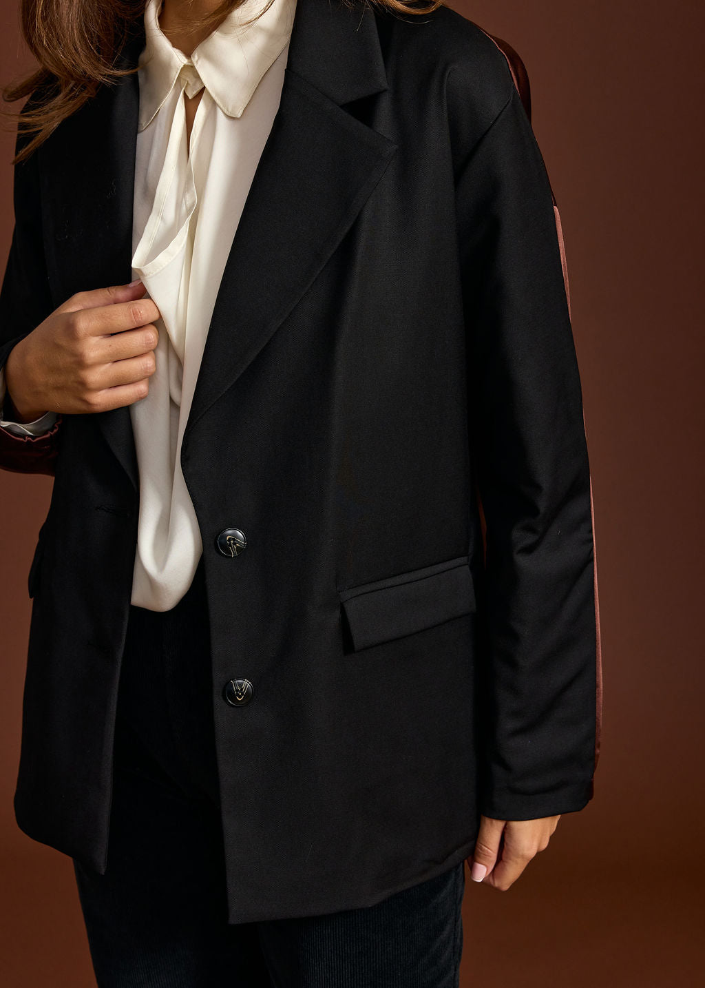 VESTE BLAZER BI-MATIERE SILAM MOKA