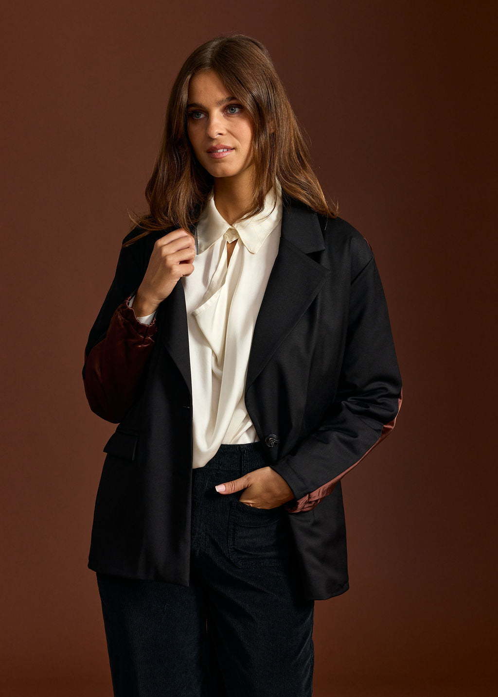 SILAM MOKA BI-MATERIAL BLAZER JACKET