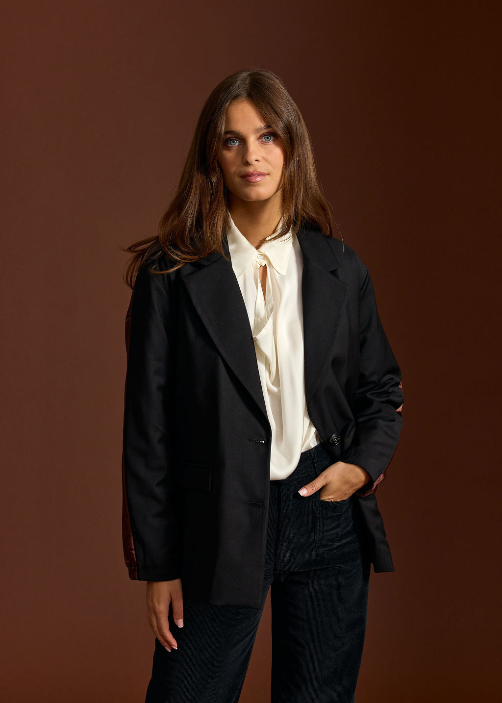 SILAM MOKA BI-MATERIAL BLAZER JACKET
