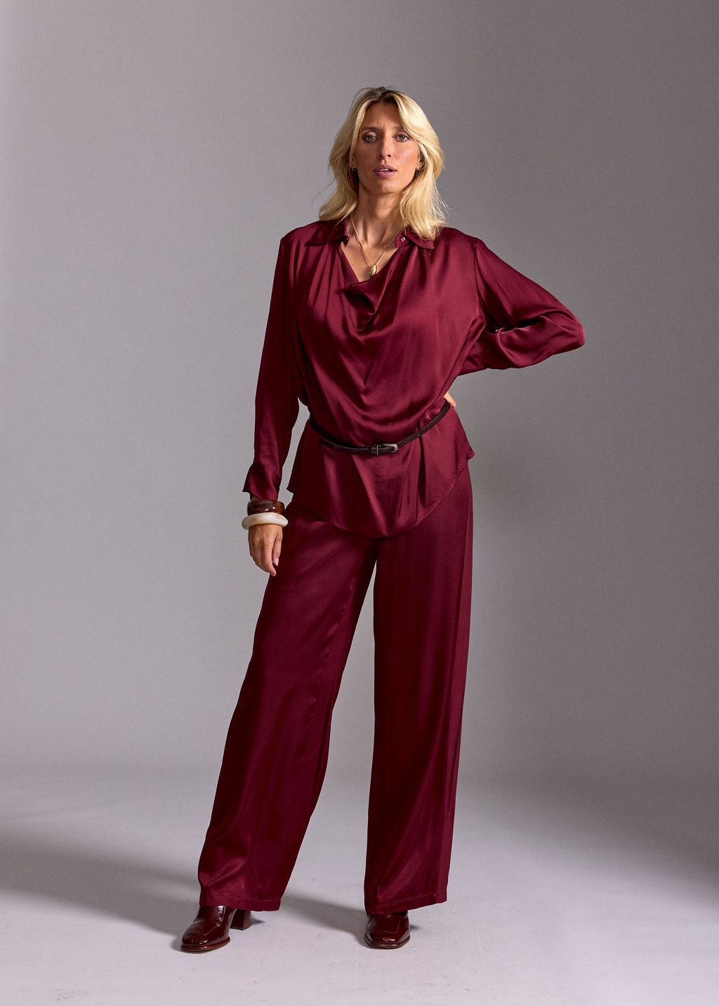 PANTALON FLUIDE UNI YOKO ROUGE