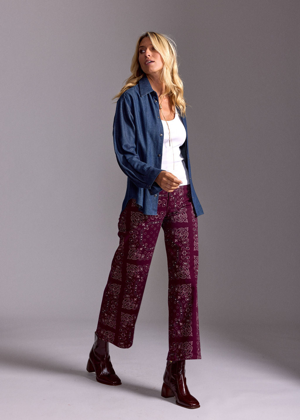 PANTALON IMPRIMÉ BANDANAS CALY BURGUNDI