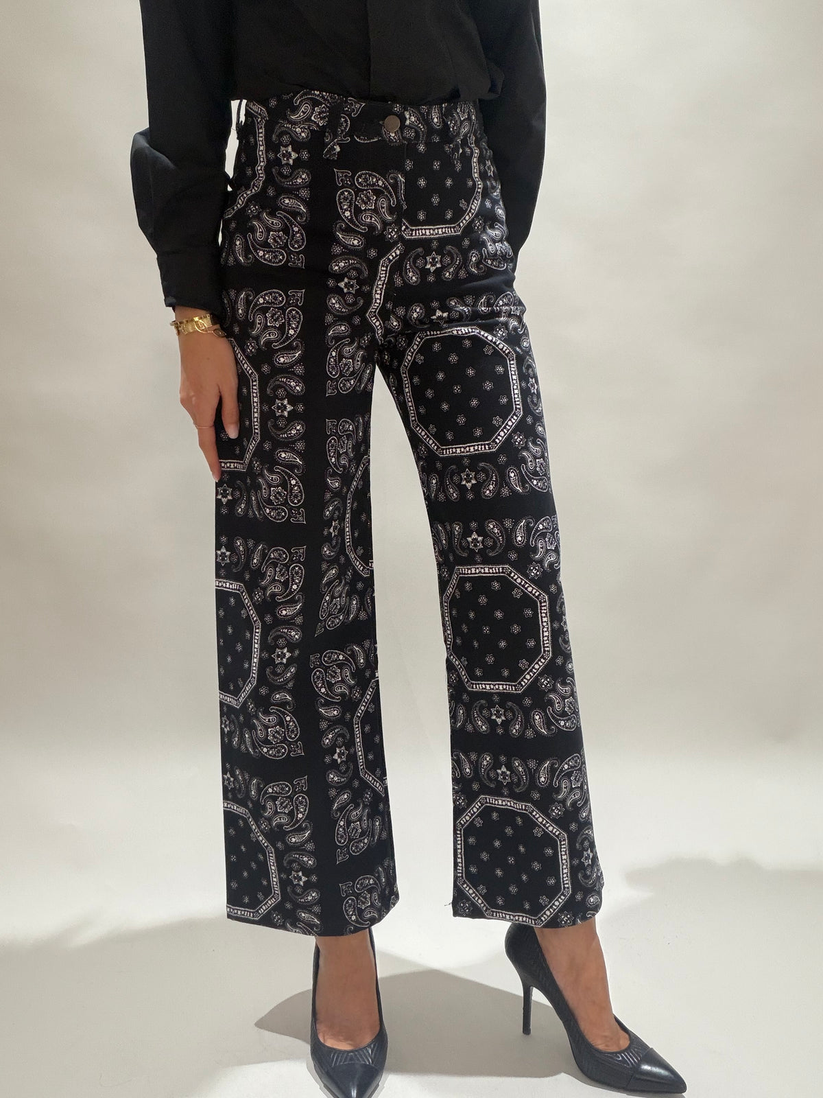PANTALON IMPRIMÉ BANDANAS CALY NOIR