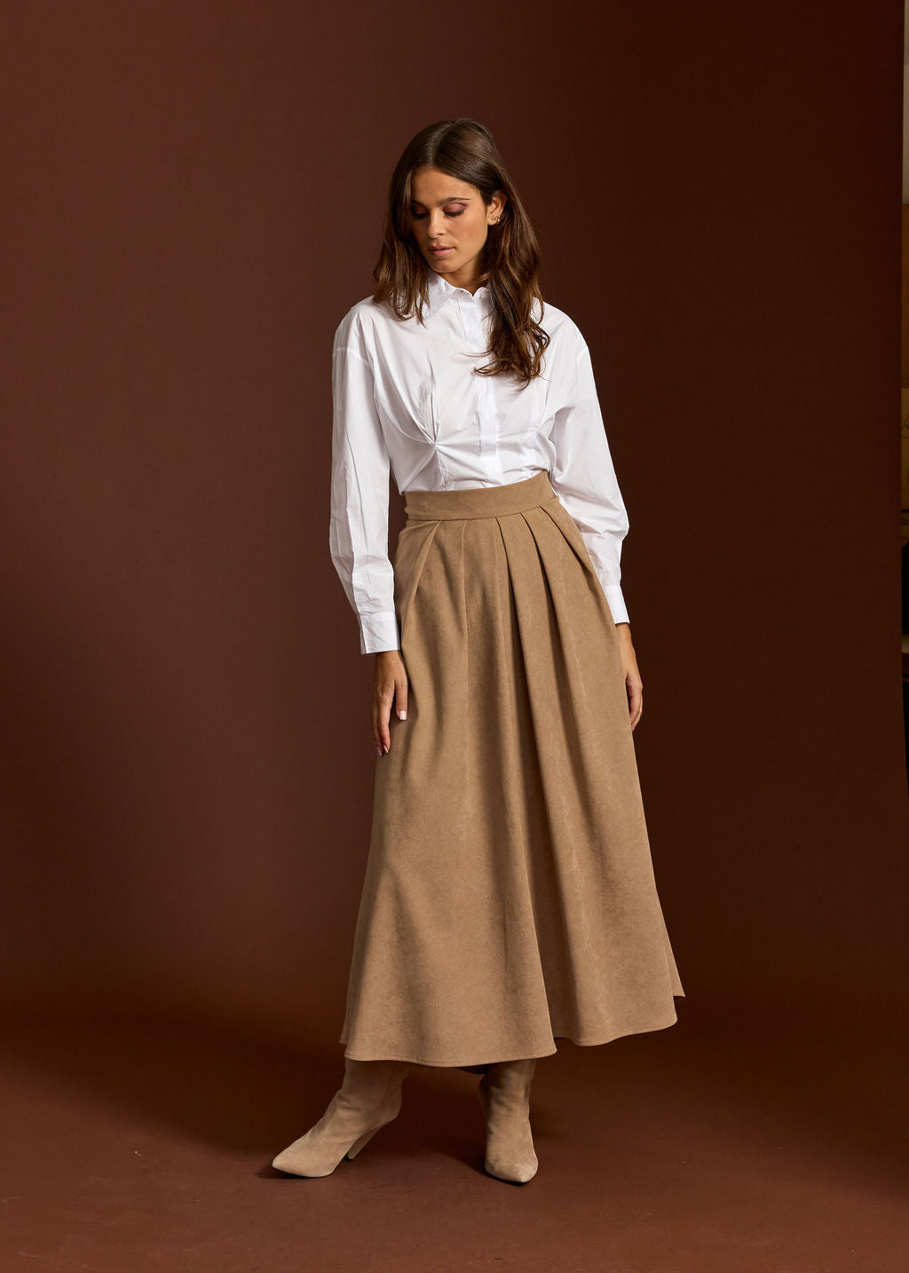 JUPE AMPLE EN SUEDINE OLIVIA BEIGE