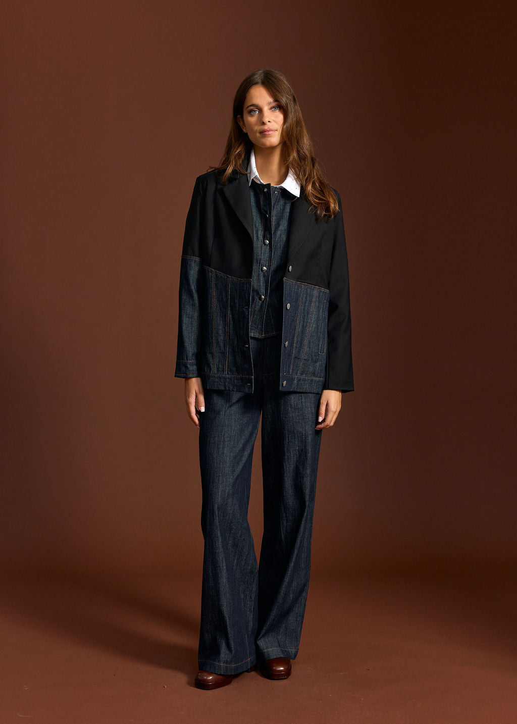 VESTE BLAZER BI-MATIERE PETRA DENIM