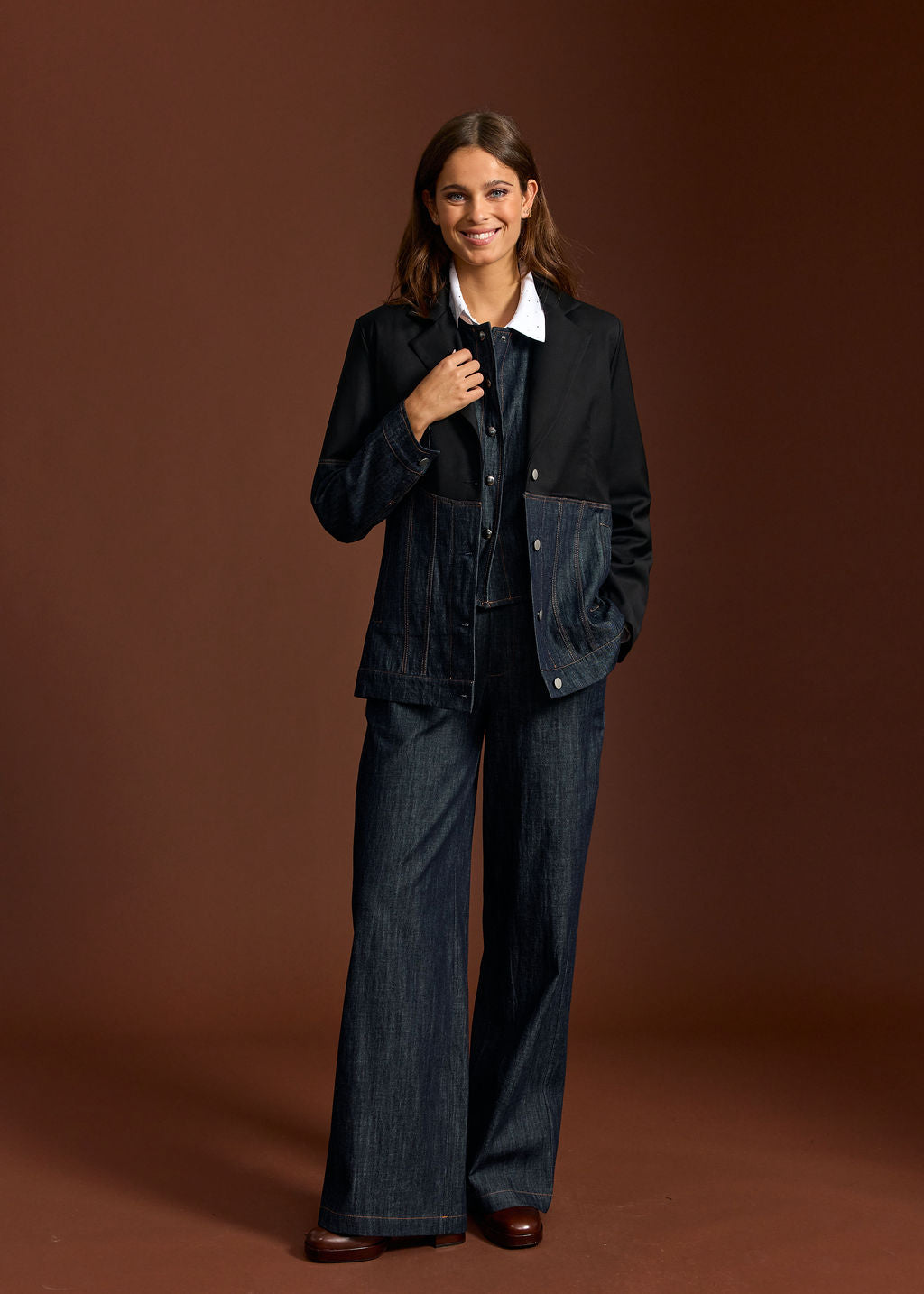 VESTE BLAZER BI-MATIERE PETRA DENIM