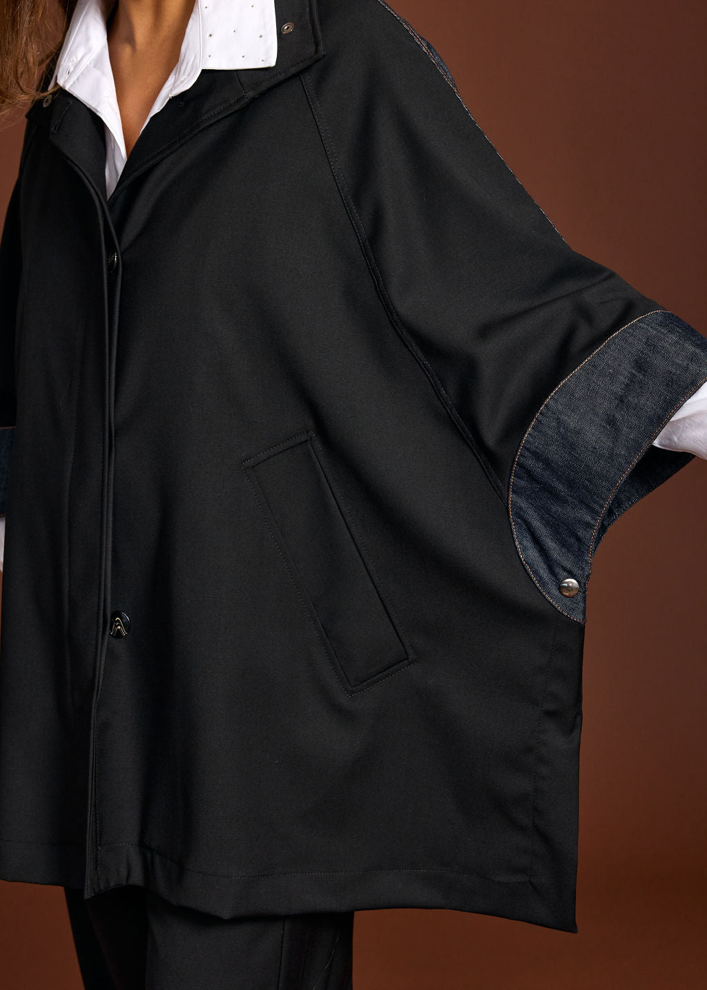 PONCHO AMPLE BI-MATIERE ZAZ DENIM