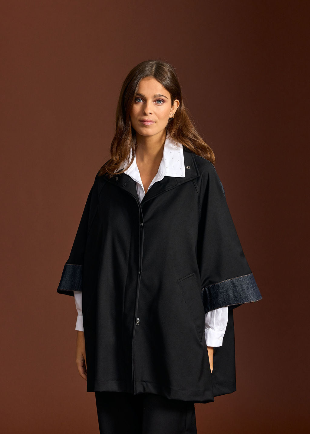 PONCHO AMPLE BI-MATIERE ZAZ DENIM
