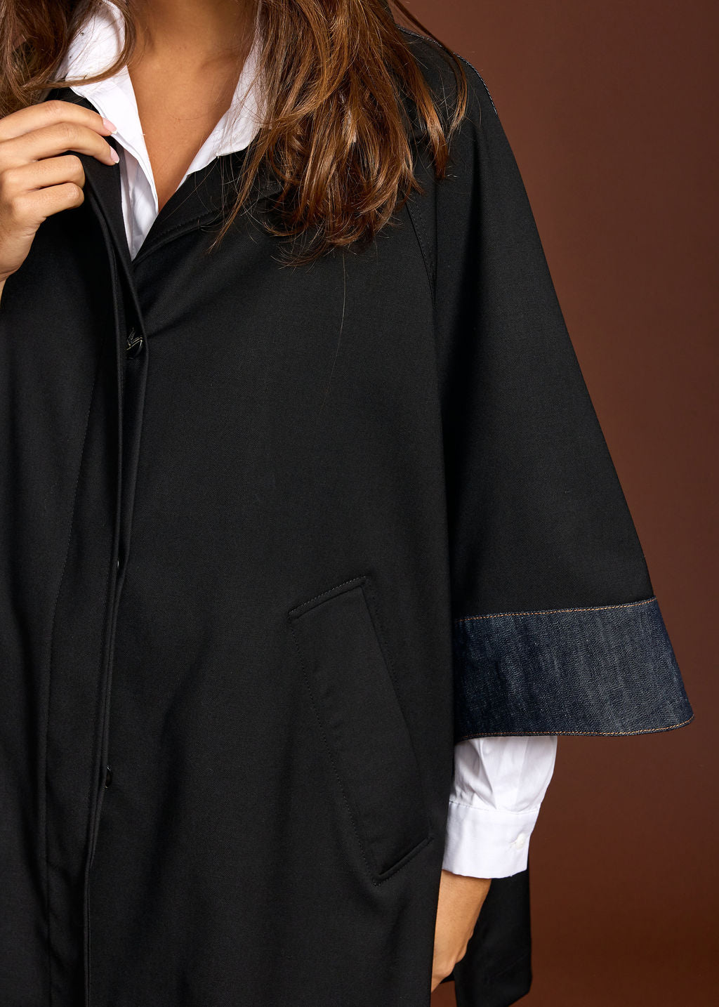 PONCHO AMPLE BI-MATIERE ZAZ DENIM