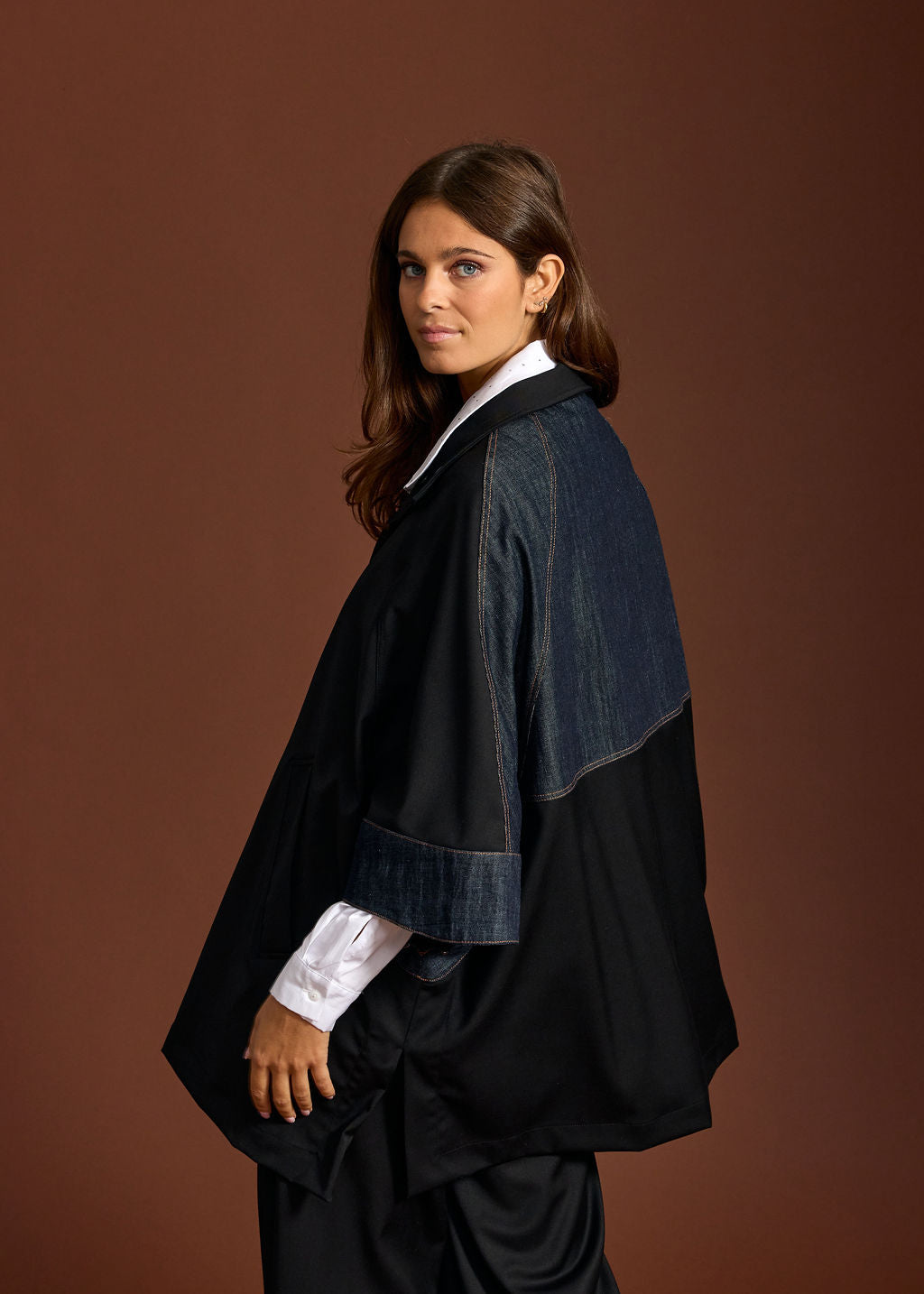 PONCHO AMPLE BI-MATIERE ZAZ DENIM