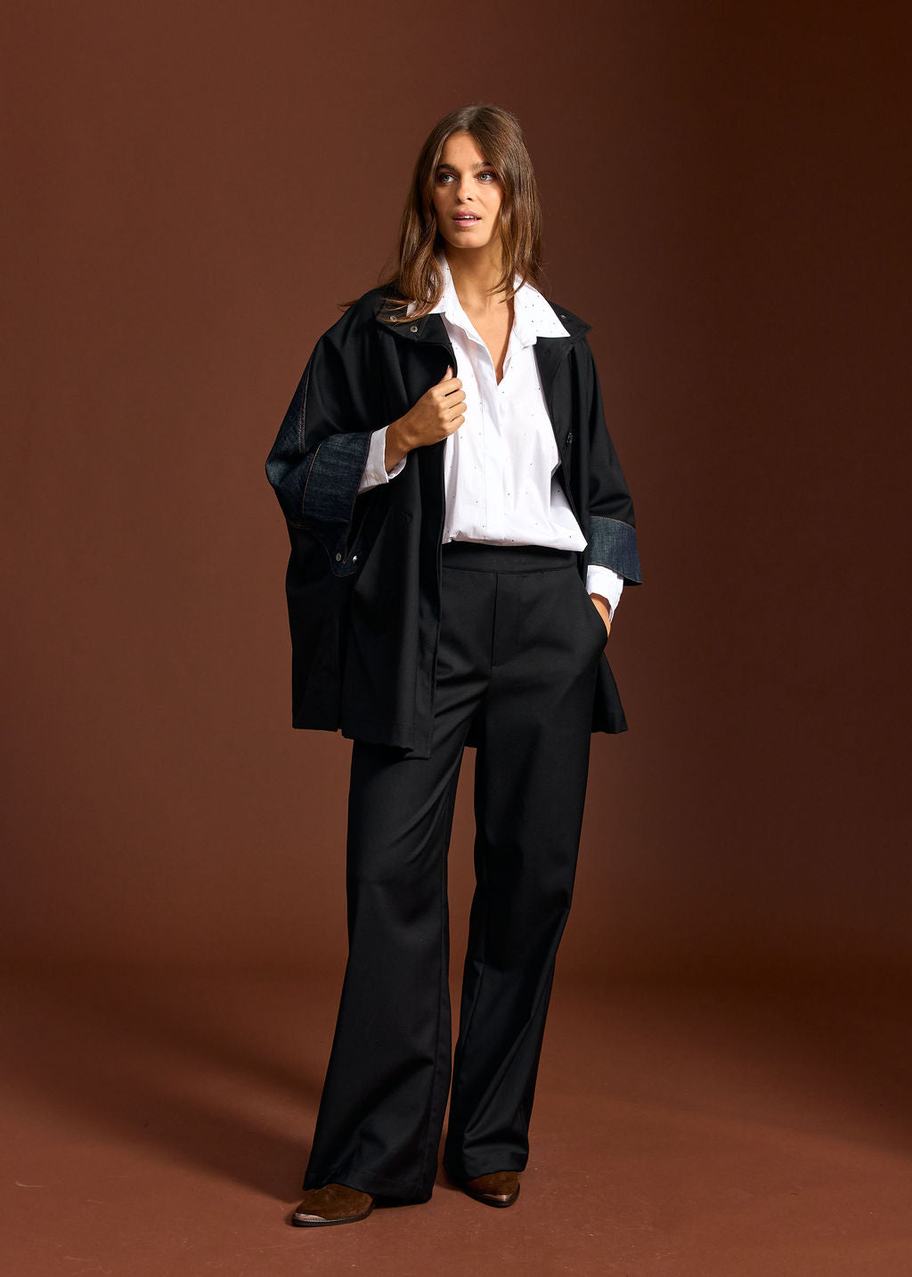 PONCHO AMPLE BI-MATIERE ZAZ DENIM