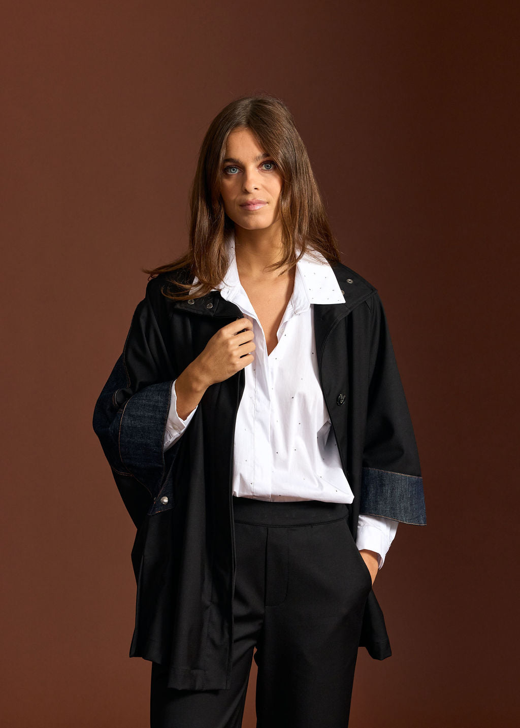 PONCHO AMPLE BI-MATIERE ZAZ DENIM