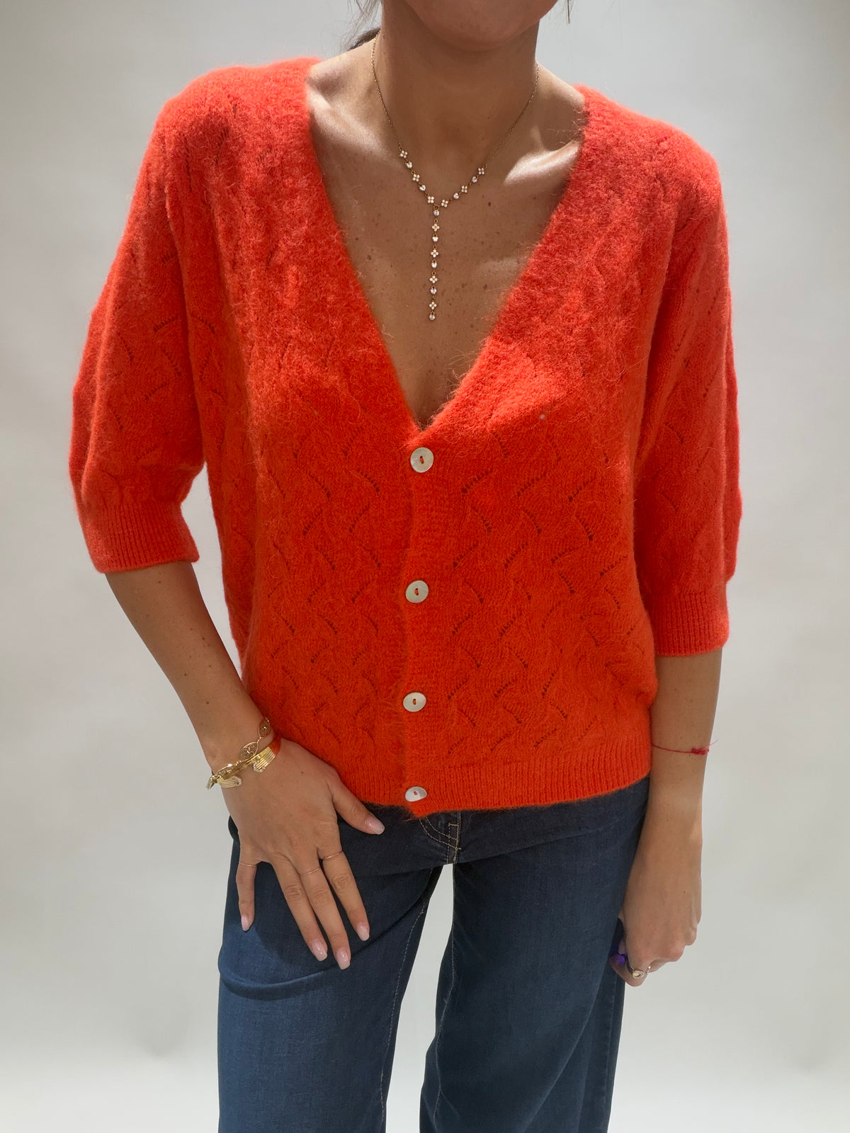 GILET COURT AJOURÉ MILKI ORANGE