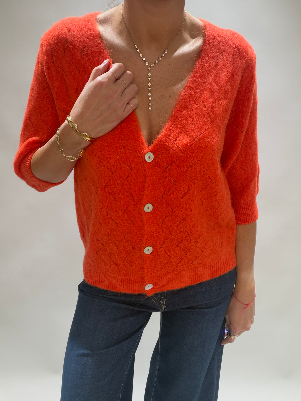 GILET COURT AJOURÉ MILKI ORANGE